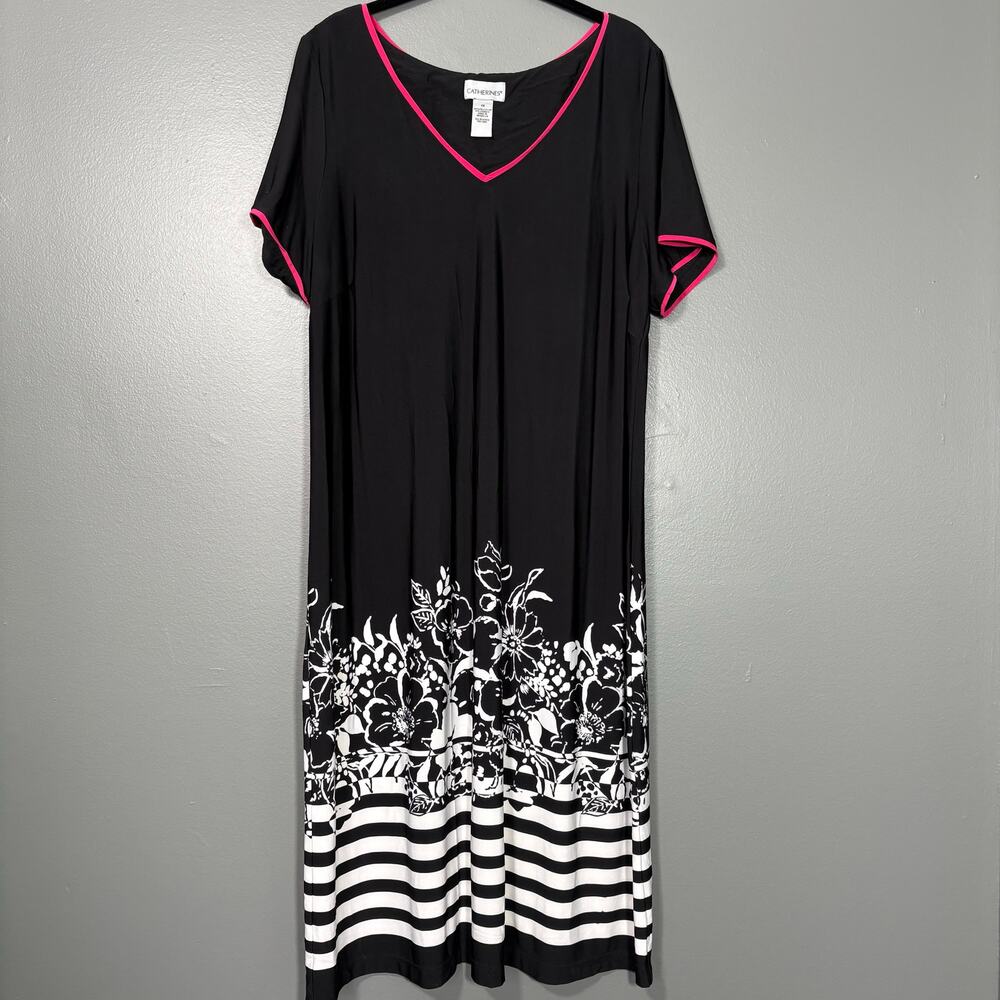 Catherines Black & White Floral Midi Shift Dress - Size 1X - Women's Plus Size